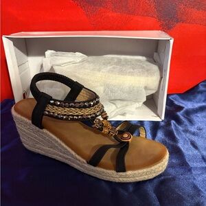 SHEIN Black and Brown Wedge Sandals